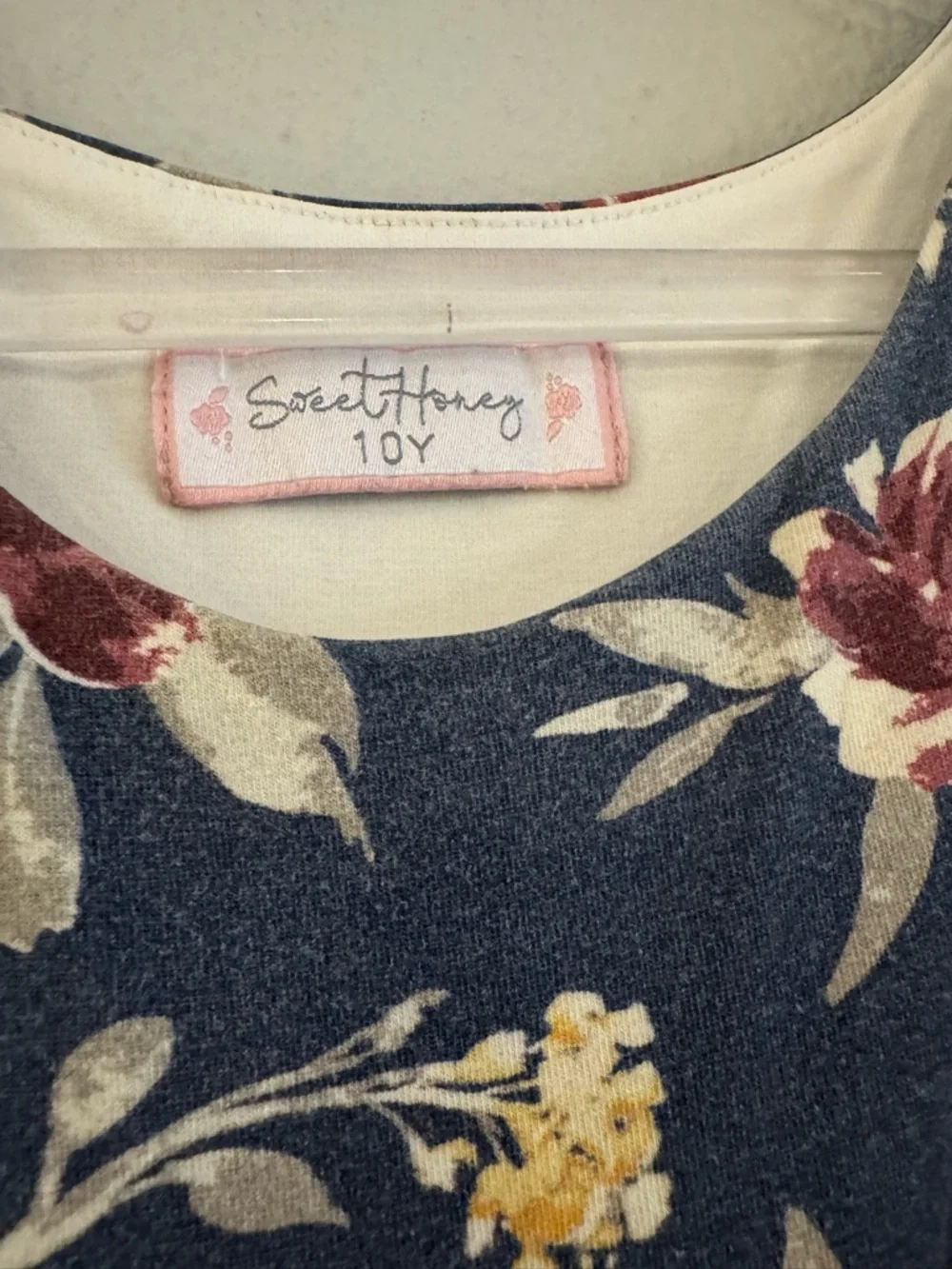 SweetHoney Navy Floral Tie-Back Dress with Burgundy and Cream Accents - Picture 4 of 6